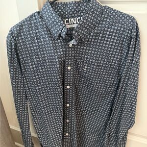 Cinch Men's Blue Patterned Shirt (Medium)